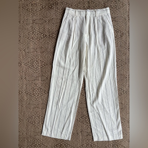 GAP Cream Striped Wide Leg Linen Blend Pants GAP 365 Womens NWOT